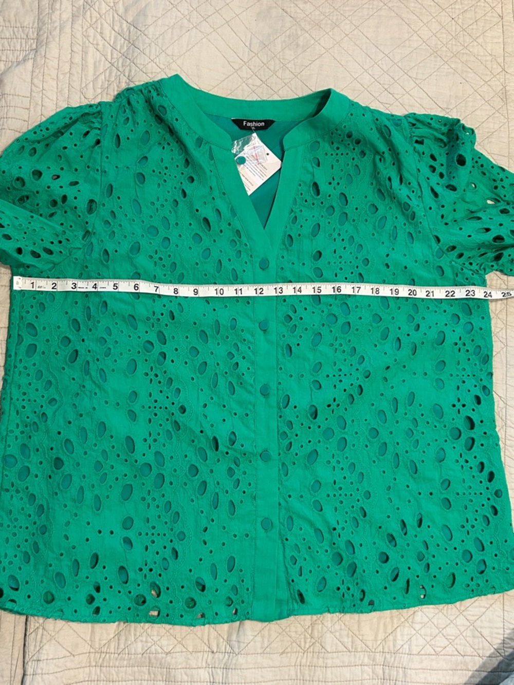 Fashion Emerald Eyelet Button-Front Blouse - Picture 9 of 11